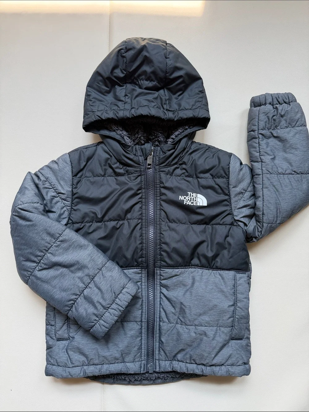 The North Face Kids Reversible Hooded Puffer Jacket - Black & Gray